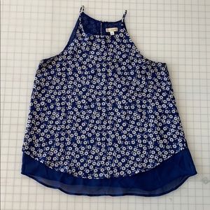 Blue and white daisy print long sleeveless top